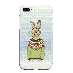 Чехол для iPhone 7Plus/8 Plus матовый с принтом Кролик хипстер , Силикон | Область печати: задняя сторона чехла, без боковых панелей | Тематика изображения на принте: зима | кролик | новый год | подарок | рождество
