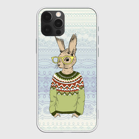 Чехол для iPhone 12 Pro с принтом Кролик хипстер , силикон | область печати: задняя сторона чехла, без боковых панелей | зима | кролик | новый год | подарок | рождество