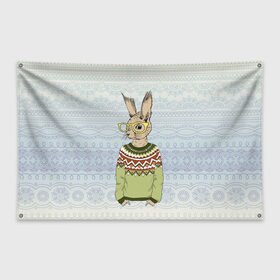 Флаг-баннер с принтом Кролик хипстер , 100% полиэстер | размер 67 х 109 см, плотность ткани — 95 г/м2; по краям флага есть четыре люверса для крепления | зима | кролик | новый год | подарок | рождество