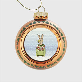 Стеклянный ёлочный шар с принтом Кролик хипстер , Стекло | Диаметр: 80 мм | Тематика изображения на принте: зима | кролик | новый год | подарок | рождество