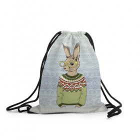 Рюкзак-мешок 3D с принтом Кролик хипстер , 100% полиэстер | плотность ткани — 200 г/м2, размер — 35 х 45 см; лямки — толстые шнурки, застежка на шнуровке, без карманов и подкладки | Тематика изображения на принте: зима | кролик | новый год | подарок | рождество