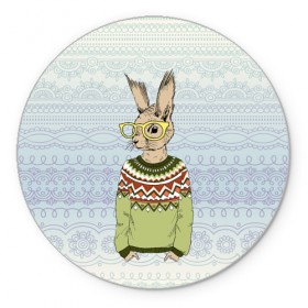 Коврик круглый с принтом Кролик хипстер , резина и полиэстер | круглая форма, изображение наносится на всю лицевую часть | зима | кролик | новый год | подарок | рождество