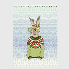 Скетчбук с принтом Кролик хипстер , 100% бумага
 | 48 листов, плотность листов — 100 г/м2, плотность картонной обложки — 250 г/м2. Листы скреплены сверху удобной пружинной спиралью | Тематика изображения на принте: зима | кролик | новый год | подарок | рождество