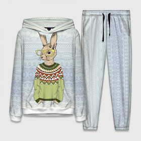 Женский костюм 3D (с толстовкой) с принтом Кролик хипстер ,  |  | зима | кролик | новый год | подарок | рождество