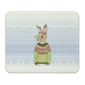 Коврик прямоугольный с принтом Кролик хипстер , натуральный каучук | размер 230 х 185 мм; запечатка лицевой стороны | зима | кролик | новый год | подарок | рождество