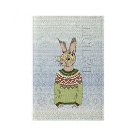Обложка для паспорта матовая кожа с принтом Кролик хипстер , натуральная матовая кожа | размер 19,3 х 13,7 см; прозрачные пластиковые крепления | Тематика изображения на принте: зима | кролик | новый год | подарок | рождество