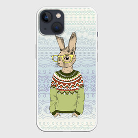 Чехол для iPhone 13 с принтом Кролик хипстер ,  |  | зима | кролик | новый год | подарок | рождество