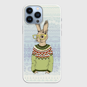 Чехол для iPhone 13 Pro Max с принтом Кролик хипстер ,  |  | Тематика изображения на принте: зима | кролик | новый год | подарок | рождество