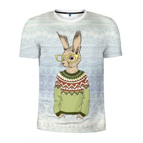 Мужская футболка 3D спортивная с принтом Кролик хипстер , 100% полиэстер с улучшенными характеристиками | приталенный силуэт, круглая горловина, широкие плечи, сужается к линии бедра | Тематика изображения на принте: зима | кролик | новый год | подарок | рождество