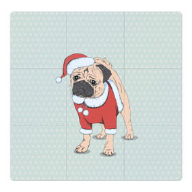Магнитный плакат 3Х3 с принтом Мопс Санта Клаус , Полимерный материал с магнитным слоем | 9 деталей размером 9*9 см | Тематика изображения на принте: зима | новый год | подарок | рождество
