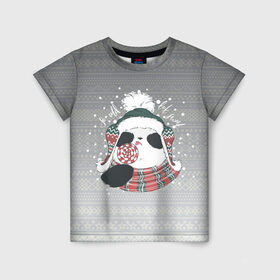 Детская футболка 3D с принтом So cold, but sweet , 100% гипоаллергенный полиэфир | прямой крой, круглый вырез горловины, длина до линии бедер, чуть спущенное плечо, ткань немного тянется | Тематика изображения на принте: зима | новый год | панда | подарок | рождество