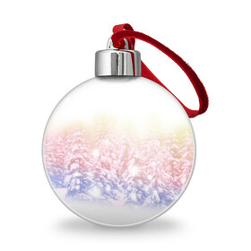 Ёлочный шар с принтом Зимний лес , Пластик | Диаметр: 77 мм | Тематика изображения на принте: зима | рождество