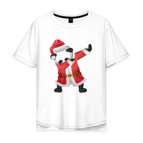 Мужская футболка хлопок Oversize с принтом Панда Санта-Клаус , 100% хлопок | свободный крой, круглый ворот, “спинка” длиннее передней части | Тематика изображения на принте: зима | новый год | панда | подарок | рождество