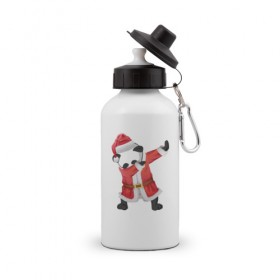 Бутылка спортивная с принтом Панда Санта-Клаус , металл | емкость — 500 мл, в комплекте две пластиковые крышки и карабин для крепления | Тематика изображения на принте: зима | новый год | панда | подарок | рождество
