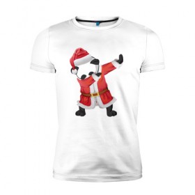 Мужская футболка премиум с принтом Панда Санта-Клаус , 92% хлопок, 8% лайкра | приталенный силуэт, круглый вырез ворота, длина до линии бедра, короткий рукав | зима | новый год | панда | подарок | рождество