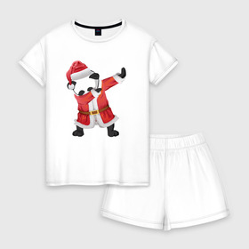 Женская пижама с шортиками хлопок с принтом Панда Санта-Клаус , 100% хлопок | футболка прямого кроя, шорты свободные с широкой мягкой резинкой | Тематика изображения на принте: зима | новый год | панда | подарок | рождество