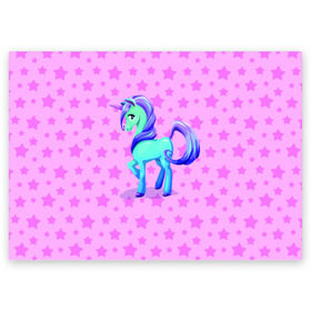Поздравительная открытка с принтом Единорог , 100% бумага | плотность бумаги 280 г/м2, матовая, на обратной стороне линовка и место для марки
 | dream | pink | poni | pony | unicorn | единорог | звездочки | звезды | пони | розовый