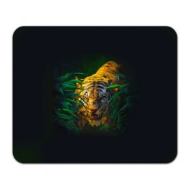 Коврик прямоугольный с принтом Тигр в джунглях , натуральный каучук | размер 230 х 185 мм; запечатка лицевой стороны | Тематика изображения на принте: 