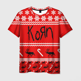 Мужская футболка 3D с принтом Праздничный Korn , 100% полиэфир | прямой крой, круглый вырез горловины, длина до линии бедер | Тематика изображения на принте: 