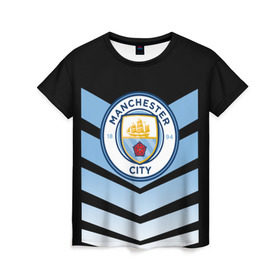 Женская футболка 3D с принтом Manchester city 2018 Arrow , 100% полиэфир ( синтетическое хлопкоподобное полотно) | прямой крой, круглый вырез горловины, длина до линии бедер | fc | manchester city | манчестер сити | спорт | спортивные | футбол | футбольный клуб