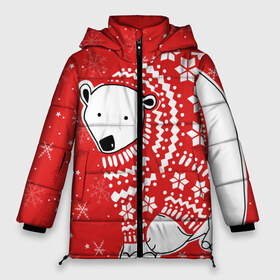 Женская зимняя куртка 3D с принтом Белый медведь в свитере , верх — 100% полиэстер; подкладка — 100% полиэстер; утеплитель — 100% полиэстер | длина ниже бедра, силуэт Оверсайз. Есть воротник-стойка, отстегивающийся капюшон и ветрозащитная планка. 

Боковые карманы с листочкой на кнопках и внутренний карман на молнии | red | snow | snowflakes | stars | sweater | white bear | winter | белый медведь | звезды | зима | красный | снег | снежинки