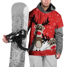Накидка на куртку 3D с принтом Олени , 100% полиэстер |  | animals | background | deer | mountains | red | snow | snowflakes | stars | winter | горы | животные | звезды | зима | красный фон | олени | снег | снежинки