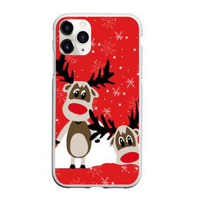 Чехол для iPhone 11 Pro матовый с принтом Олени , Силикон |  | animals | background | deer | mountains | red | snow | snowflakes | stars | winter | горы | животные | звезды | зима | красный фон | олени | снег | снежинки