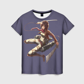 Женская футболка 3D с принтом Mikasa Атака титанов , 100% полиэфир ( синтетическое хлопкоподобное полотно) | прямой крой, круглый вырез горловины, длина до линии бедер | attack on titan | вторжение гигантов | микаса