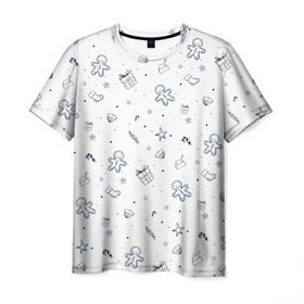 Мужская футболка 3D с принтом Новогодние узоры , 100% полиэфир | прямой крой, круглый вырез горловины, длина до линии бедер | зима | мороз | нг | новый год | подарок | рождество | снег | снеговик | снежинки