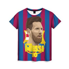 Женская футболка 3D с принтом Lionel Messi Barcelona , 100% полиэфир ( синтетическое хлопкоподобное полотно) | прямой крой, круглый вырез горловины, длина до линии бедер | barca | barcelona | barsa | barselona | kit | leo | mesi | messi | барса | барселона | лео | лионель | меси | месси