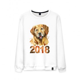 Мужской свитшот хлопок с принтом Собака 2018 , 100% хлопок |  | зима | новый год | подарок | рождество | собака