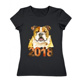 Женская футболка хлопок с принтом Бульдог 2018 , 100% хлопок | прямой крой, круглый вырез горловины, длина до линии бедер, слегка спущенное плечо | 