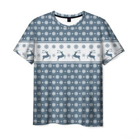 Мужская футболка 3D с принтом Свитер с оленями , 100% полиэфир | прямой крой, круглый вырез горловины, длина до линии бедер | мороз | нг | новый год | олень | рождество | свитер | снег | снежинки
