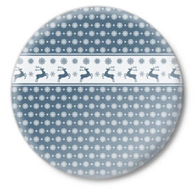 Значок с принтом Свитер с оленями ,  металл | круглая форма, металлическая застежка в виде булавки | Тематика изображения на принте: мороз | нг | новый год | олень | рождество | свитер | снег | снежинки