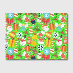 Альбом для рисования с принтом Новогодняя текстура , 100% бумага
 | матовая бумага, плотность 200 мг. | елка | елочные игрушки | зима | подарки | снеговик
