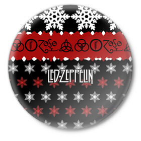 Значок с принтом Праздничный Led Zeppelin ,  металл | круглая форма, металлическая застежка в виде булавки | Тематика изображения на принте: led zeppelin | блюз | группа | джимми пейдж | джон генри бонэм | джон пол джонс | знак | красный | лед зепелен | лед зеппелин | метал | надпись | новогодний | новый год | праздник | роберт плант | рождество