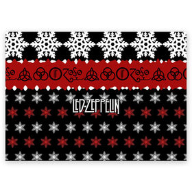 Поздравительная открытка с принтом Праздничный Led Zeppelin , 100% бумага | плотность бумаги 280 г/м2, матовая, на обратной стороне линовка и место для марки
 | Тематика изображения на принте: led zeppelin | блюз | группа | джимми пейдж | джон генри бонэм | джон пол джонс | знак | красный | лед зепелен | лед зеппелин | метал | надпись | новогодний | новый год | праздник | роберт плант | рождество