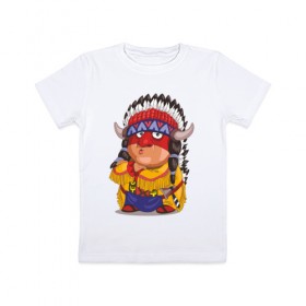 Детская футболка хлопок с принтом Вождь краснокожих , 100% хлопок | круглый вырез горловины, полуприлегающий силуэт, длина до линии бедер | 