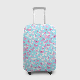 Чехол для чемодана 3D с принтом Розовые бабочки 2 , 86% полиэфир, 14% спандекс | двустороннее нанесение принта, прорези для ручек и колес | бабочка | лето | розовый | цветок