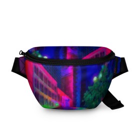 Поясная сумка 3D с принтом Neon city , 100% полиэстер | плотная ткань, ремень с регулируемой длиной, внутри несколько карманов для мелочей, основное отделение и карман с обратной стороны сумки застегиваются на молнию | город | яркий