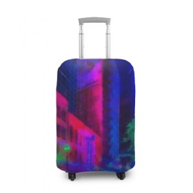 Чехол для чемодана 3D с принтом Neon city , 86% полиэфир, 14% спандекс | двустороннее нанесение принта, прорези для ручек и колес | город | яркий