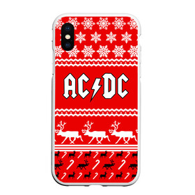 Чехол для iPhone XS Max матовый с принтом Праздничный AC/DC , Силикон | Область печати: задняя сторона чехла, без боковых панелей | Тематика изображения на принте: ac dc | acdc |   снежинки | ангус янг | ас дс | асдс | крис слэйд | новогодний | новый год | рождество | стиви янг | эксл роуз