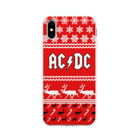 Чехол для Apple iPhone X силиконовый матовый с принтом Праздничный AC/DC , Силикон | Печать на задней стороне чехла, без боковой панели | ac dc | acdc |   снежинки | ангус янг | ас дс | асдс | крис слэйд | новогодний | новый год | рождество | стиви янг | эксл роуз