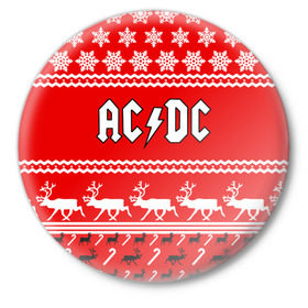 Значок с принтом Праздничный AC/DC ,  металл | круглая форма, металлическая застежка в виде булавки | ac dc | acdc |   снежинки | ангус янг | ас дс | асдс | крис слэйд | новогодний | новый год | рождество | стиви янг | эксл роуз
