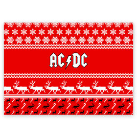 Поздравительная открытка с принтом Праздничный AC/DC , 100% бумага | плотность бумаги 280 г/м2, матовая, на обратной стороне линовка и место для марки
 | Тематика изображения на принте: ac dc | acdc |   снежинки | ангус янг | ас дс | асдс | крис слэйд | новогодний | новый год | рождество | стиви янг | эксл роуз
