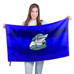 Флаг 3D с принтом aggressive shark , 100% полиэстер | плотность ткани — 95 г/м2, размер — 67 х 109 см. Принт наносится с одной стороны | абстракция | акула | краски | синий | темносиний