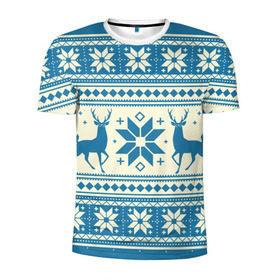 Мужская футболка 3D спортивная с принтом Наш веселый Новый год , 100% полиэстер с улучшенными характеристиками | приталенный силуэт, круглая горловина, широкие плечи, сужается к линии бедра | новый год | олень | свитер | снег | снежинки | узор