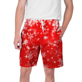 Мужские шорты 3D с принтом Новогоднее чудо 1 ,  полиэстер 100% | прямой крой, два кармана без застежек по бокам. Мягкая трикотажная резинка на поясе, внутри которой широкие завязки. Длина чуть выше колен | новый год | снег | снежинки