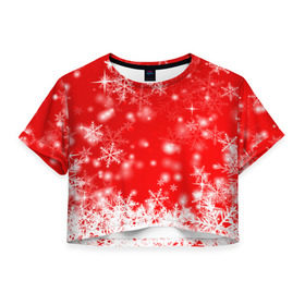 Женская футболка 3D укороченная с принтом Новогоднее чудо 2 , 100% полиэстер | круглая горловина, длина футболки до линии талии, рукава с отворотами | новый год | снег | снежинки