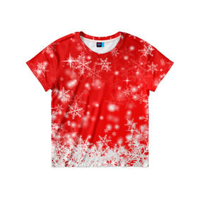 Детская футболка 3D с принтом Новогоднее чудо 2 , 100% гипоаллергенный полиэфир | прямой крой, круглый вырез горловины, длина до линии бедер, чуть спущенное плечо, ткань немного тянется | новый год | снег | снежинки